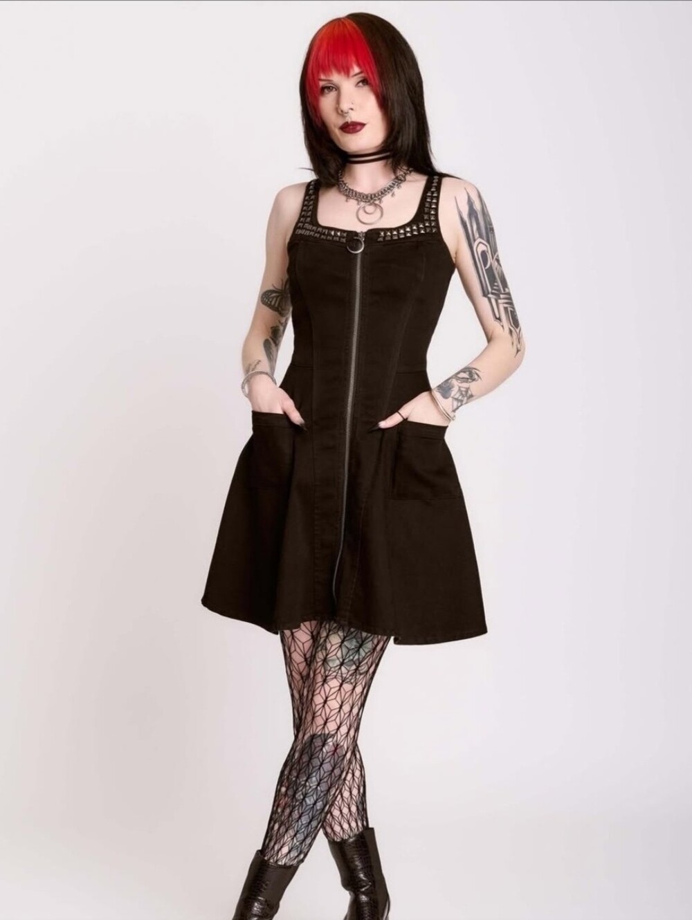 Midnight Hour Black Sleeveless Zip-Front A-Line Dress